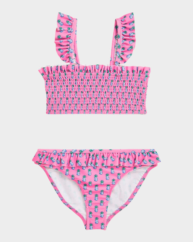Girl's Pineapple Printed Two-Piece Smocked Swimsuit, Size 2-